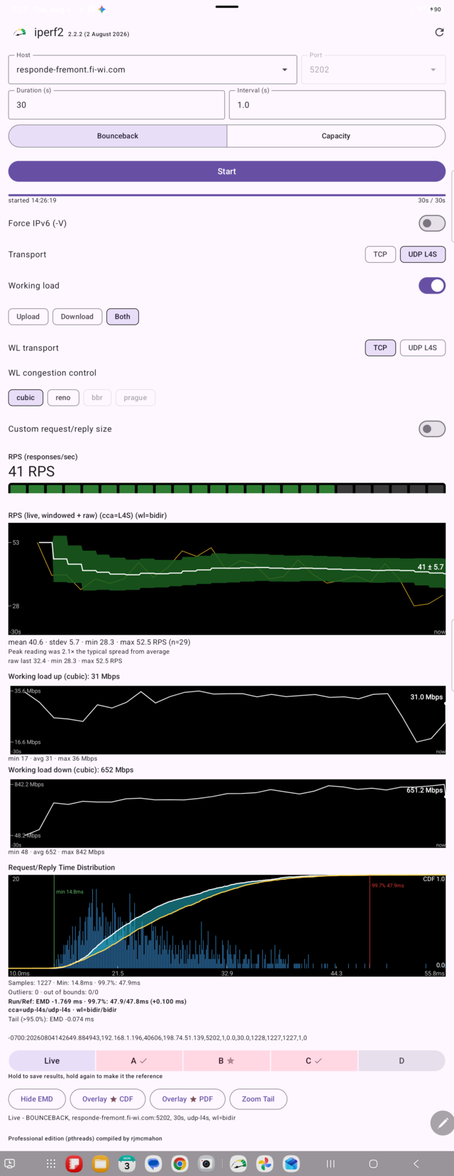Bounceback live meters showing RPS and working load up/down